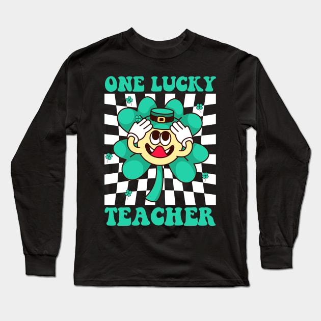 One Lucky Teacher Smile Face Retro Groovy St Patricks Day Long Sleeve T-Shirt by deafcrafts